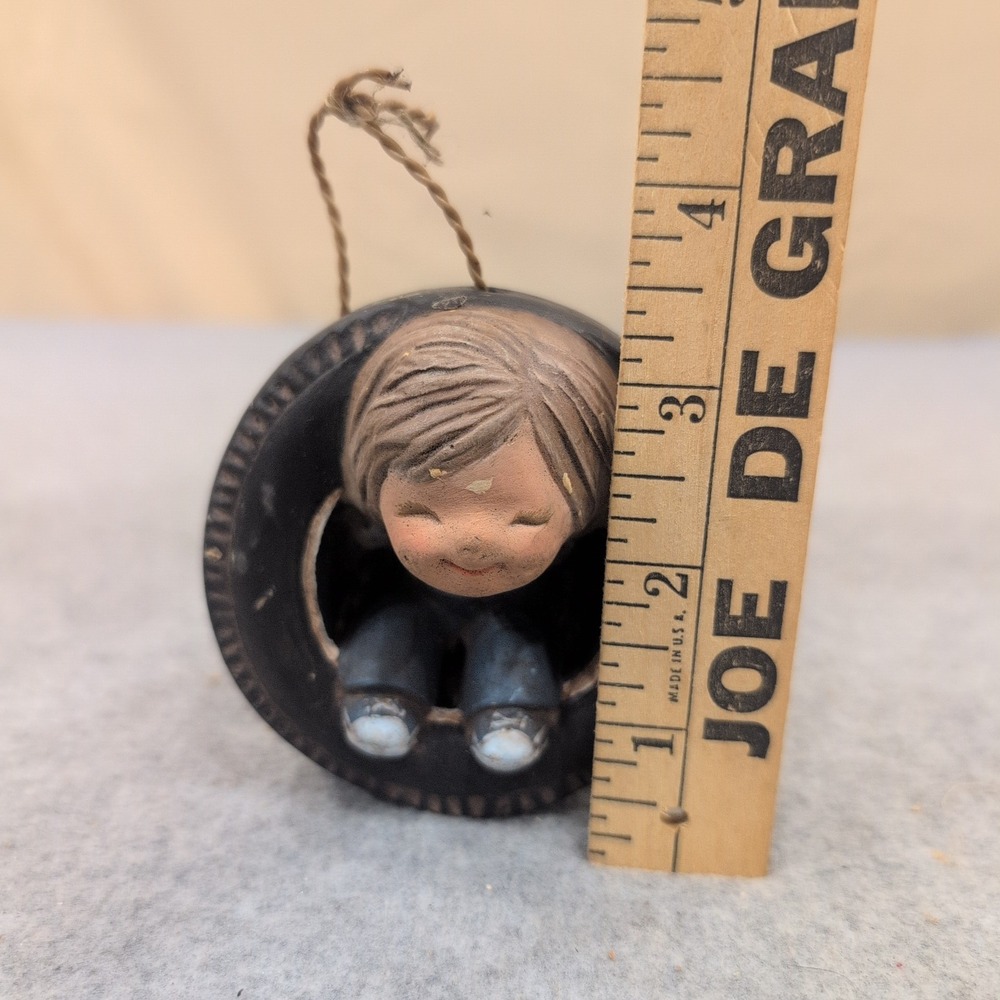 Vintage Ceramic Boy in Tire Swing Hanging Figurine Ornament Hand Painted Kitsch - Picture 4 of 4